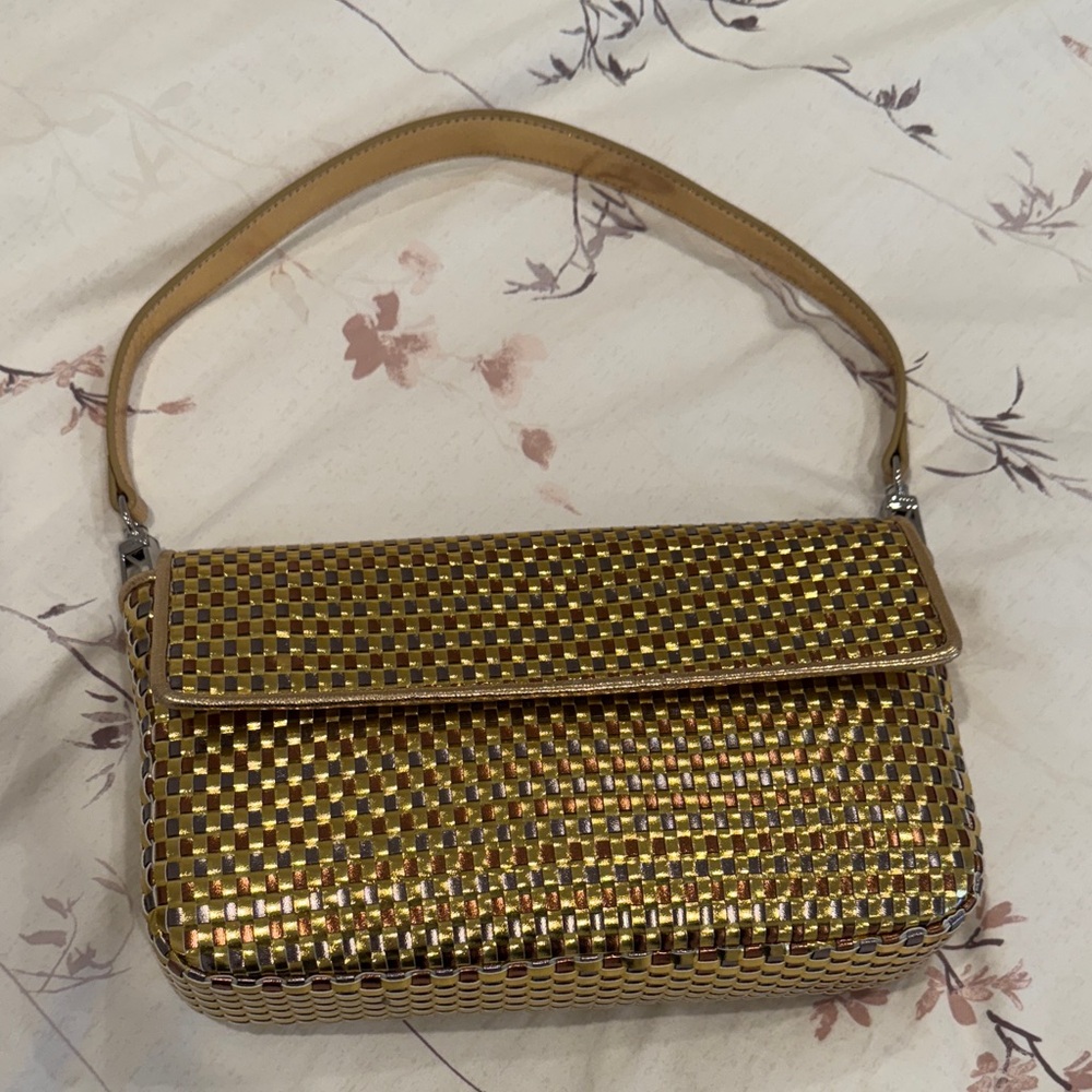 Staud Tommy Bag Gold Woven Leather Shoulder Bag NWOT